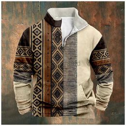 Men's Hoodies Sweatshirts Autumn Sweatshirts Zip Fleeced Long Sleeve Hoodies Vintage Aztec Ethnic Tribal Graphics Oversized Tops 24318