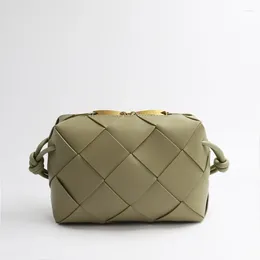 Shoulder Bags Solid Color Genuine Leather Woven Small Square Bag Women High Quality Messenger Brand Designer Camera Handbag