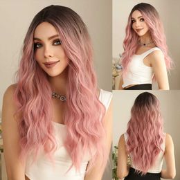 Synthetic Wigs EASIHAIR Black to Pink Ombre Long Wavy Wigs with Bangs Body Wave Natural Hair Wig for Women Heat Resistant Cosplay Daily Use Wig 240328 240327