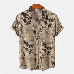 Men's Casual Shirts Flower Geometric D Print Hawaiian Shirt Men Cool Summer Street Short Sleeve Tops Oversized Lapel Button Blouse