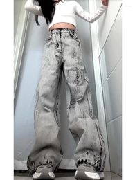 Women's Jeans Woman Patchwork Print Denim Tie-dyed Pants Wide Leg Trousers Streetwear Cargo Chic Unisex Gyaru Aesthetics Maillard