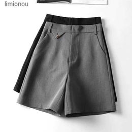 Women's Shorts Lucyever Summer Black Grey Womens Shorts Korean Style High Waist Suit Shorts for Women Casual Loose Wide Leg Knee-Length PantsC243128