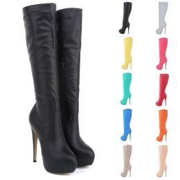 Boots Big Size 3542 Leather Fashion Ladies Long Boots Round Toe Black Sexy Over Knee Thigh High Boots Women Platform High Heels Shoes