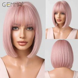 Synthetic Wigs Cosplay Wigs GEMMA Synthetic Pink Cosplay Wigs Short Bob Pink Wig with Bangs for Women Natural Straight Lolita Party Hair Wig Heat Resistant 240327
