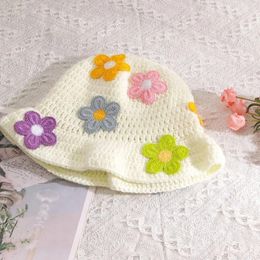 Berets Summer Fisherman Hat For Women Crochet Bucket Hats Flower Decor Wide Brim