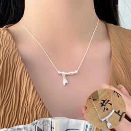 Chains 925 Sterling Silver Bamboo Necklace For Women Girl Fashion Leaf Geometric Fine Chain Design Jewellery Party Gift Drop