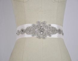 Newest Adjustable Size White crystal beaded Bridal Sashes For Brides Rhinestones belts wedding accessory Custom Made9068234