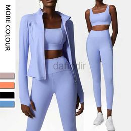 Women's Tracksuits 3Pcs Fitness Set Women Workout Athletic Clothing Long Sleeve Shirt Gym Bras High Waist Leggings Tights-Fitting Sportswear 24318
