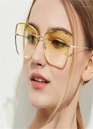 Fashion Womens Sunglasses Brand Designer Shades Ocean transparent lens ladies Rimless Yellow Sun Glasses Gradient Eyewear UV40012950153