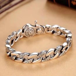 925 Sterling Silver Bracelet Six Word Truth Rotatable Wide Version Mans Aggressive Atmosphere Retro Personality Hand Jewellery 240307