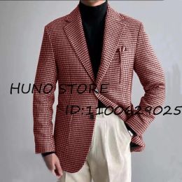 Jackets Elegant Men's Houndstooth Suit Jacket 1 Button Slim Fit Tuxedo Wedding Groomsmen Dinner Party Male Tailored Coats