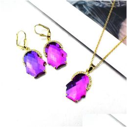 Earrings Necklace Set Penguin Crystal Pendant Jewellery Totally 3Pcs For Women Zircon Earring Giftearrings Drop Delivery Sets Dhqdp