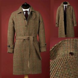 Suits Plaid Modern Men Coat TailorMade One Piece Blazer Overcoat With Belt Winter Warm Buttons Fashion Wedding Groom Prom Tailored