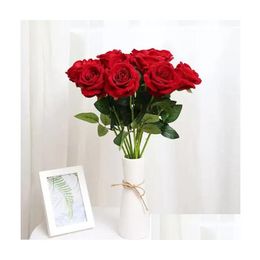 Decorative Flowers Wreaths Rose Artificial Flower Realistic Roses Bouquet Long Stem Single Fake Floral For Home Office Parties And Dro Dhukq