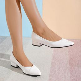 Dress Shoes Platform Women Pumps 2024 Black White Medium Heels Ladies Wedding Bride Flat Square Heel