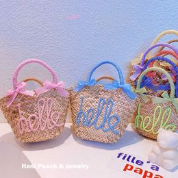 HD4240A2 Summer Simple Girl Style Grass Knitted Handbag Candy Colour Letter Bow Knitted Bag New Bag 240318