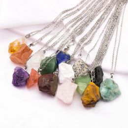 Natural Irregular Raw Fluorite Amethyst rose Pink Crystal Pendant Necklace Energy Stone Healing Meditation Yoga Gift