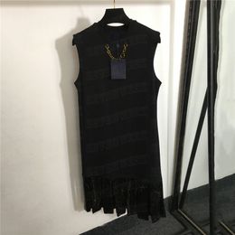 Sequin Tassel Vest Dresses For Women Designer Chain Black Skirts Luxury Ladies Sleeveless Dress Clothes