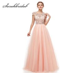 2019 Formal Wear Ball Gown Evening Long Dresses Elegant Women039s Tulle Cap Sleeve Beading Prom Party Gowns Special Occasion7481379