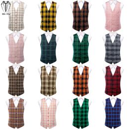 Vests HiTie Viscose Mens Vest Jacquard Striped Waistcoat Sleeveless Jacket Wedding Business Silver Gold Blue Yellow Green Red Pink XL