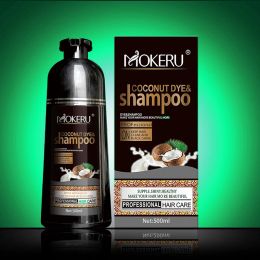 Colour Mokeru 500ml Natural Organic Coconut Black Brown Hair Dye Shampoo 100% Cover Grey Hair Permanent Hair Colour Dye Shampoo Women