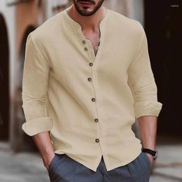 Men's Casual Shirts Vintage Mens Cotton Linen Shirt Long Sleeve V-neck Loose Tops 2024 Spring Autumn Fashion Men Clothing Retro