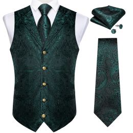 Vests Luxury Silk Men Suit Vest Tie Set Green White Blue Red Paisley Wedding Party Groom Waistcoat Tuxedo Suit Sleeveless Jacket