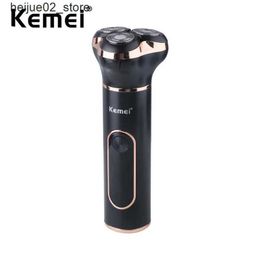 Electric Shavers Kemei Electric Shaver Rechargeable Wet Dry Use Razor IPX7 Waterproof Mini Shaving Machine for Men 3D Rotary Sharp Blade KM-1315 Q240318