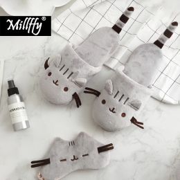 Slippers Millffy Cute Cosy home indoor warm Cat Street Cat Cartoon Plush Travel Aeroplane Sleep cat animal Slippers