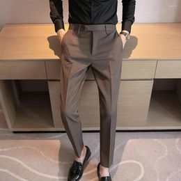 Men's Suits Men Solid Colour Trousers Elegant British Style Suit Pants With Side Pockets For Formal Business Wedding Events Groom