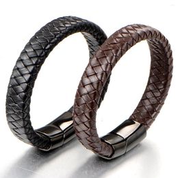 Link Bracelets Fashion Stainless Steel Chain Black/Brown Tone Genuine Leather Bracelet Men Vintage Male Braid Jewellery For Women Buddha