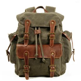 Backpack Retro Canvas Travel Crazy Horse Leather Men's Bag Large-capacity Mountaineering College Style Student School