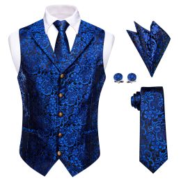 Vests Formal Party Men's TurnDown Collar Vest Necktie Handkerchief Cufflinks for Wedding Business Luxury Silk Waistcoat for Man Gifts