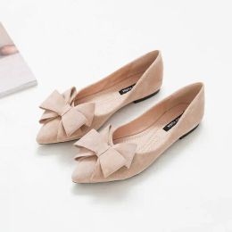 Boots Large Size 42 Spring Bow Flats Shoes Woman ButterflyKnot Ballets OL Office Shoes Pointed Toe Shallow Slip On Foldable Ballerina