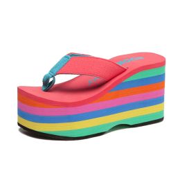 Boots Colourful Flip Flop Wedges Summer Ladies Outside Shoes Basic Wedge Beach Rainbow Slippers Platform High Heels Women Slipper2022