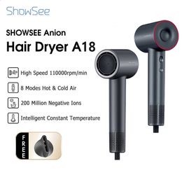 Showsee A18 High Speed Hair Dryer Negative Ionic Blow Dryer Brushless Motor for Fast Drying Low Noise Thermo-Control Hairdryer 240312