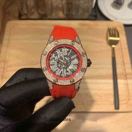 Luxury Mens Mechanical Watch Richa Milles Business Leisure Rm63-01 Automatic Full Diamond Red Lip Tape Womens Fashion Swiss Movement Wristwatches