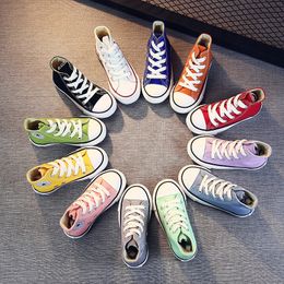 Canvas Shoes Spring Autumn High Top Lace-up Candy Colour Kids Shoes Boys Sports Canvas Shoes Fashion Girls Casual Board Shoes Baby Walking Shoes