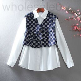 Women's Blouses & Shirts designer Western style vest two-piece shirt set fashionable casual loose mid length OL top spring OL42