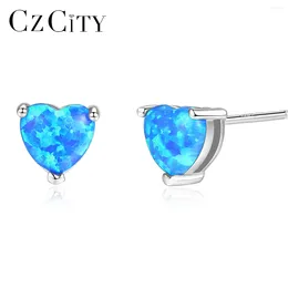 Stud Earrings CZCITY Authentic 925 Sterling Silver 6mm Love Heart Fire Opal For Women Colourful Charming Wedding Jewellery