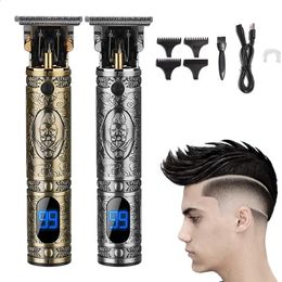 USB LCD Hair Trimmer Electric Clipper Beard Razor Cordless Exquisite Engraving Barber Hairstyle Cutting Tool 240315