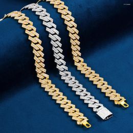 Pendant Necklaces Solid 15mm Miami Cuban Choker Square Link Necklace Gold Colour Iced Out Chain Cubic Zirconia Rock Hip Hop Style Men Jewellery