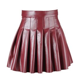 Women High Waist A-line Pleated Skirt y2k E Girls Punk Gothic Black Latex Side Invisible Zip Flared Mini Skirts Chic Club Wear 240307