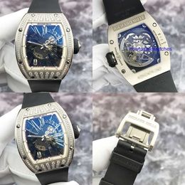 Nice Watch RM Watch Wristwatch RM023 Skeleton Dial 18K White Gold Original Diamond Date Automatic Mechanical Mens Watch Large Dial