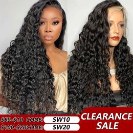 Synthetic Wigs Transparent Brazilian Deep Wave Wig 13x4 Lace Front Human Hair Wigs For Women Pre Plucked Cranberry Hair 13x4 Lace Frontal Wig 240329