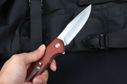 New M7722 Flipper Knife 440C Satin Drop Point Blade Rosewood with Steel Sheet Handle Ball Bearing Outdoor Camping Hiking Fishing EDC Pocket Knives