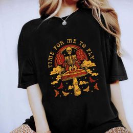 Kadınlar tişörtleri moda kafatası baskı sevimli kadınlar 90'lar kısa kollu eğlenceli rahat t-shirt top karikatür desen siyah tişört.