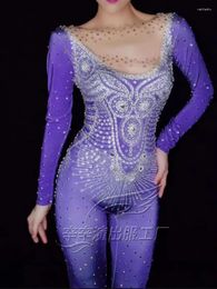 Stage Wear High Quality Diamond Elastic Purple Printed Jumpsuit 2024 Fashionable Custom Women'S Clothing