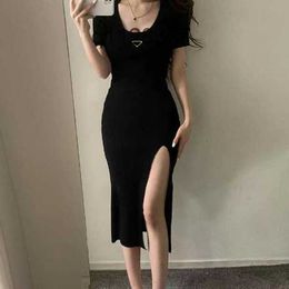 Woman Clothing Casual Dresses Short Sleeve Summer Womens Dress Slit Skirt Outwear Slim Style With Budge Designer Lady Sexy Dresses A003{FMCN