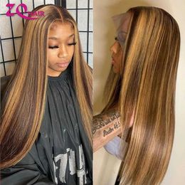 Synthetic Wigs Glueless Highlight Wig Human Hair 360 13x6 HD Lace Frontal Wigs Human Hair Ombre Honey Blonde 13x4 Straight HD Lace Front Wigs 240328 240327